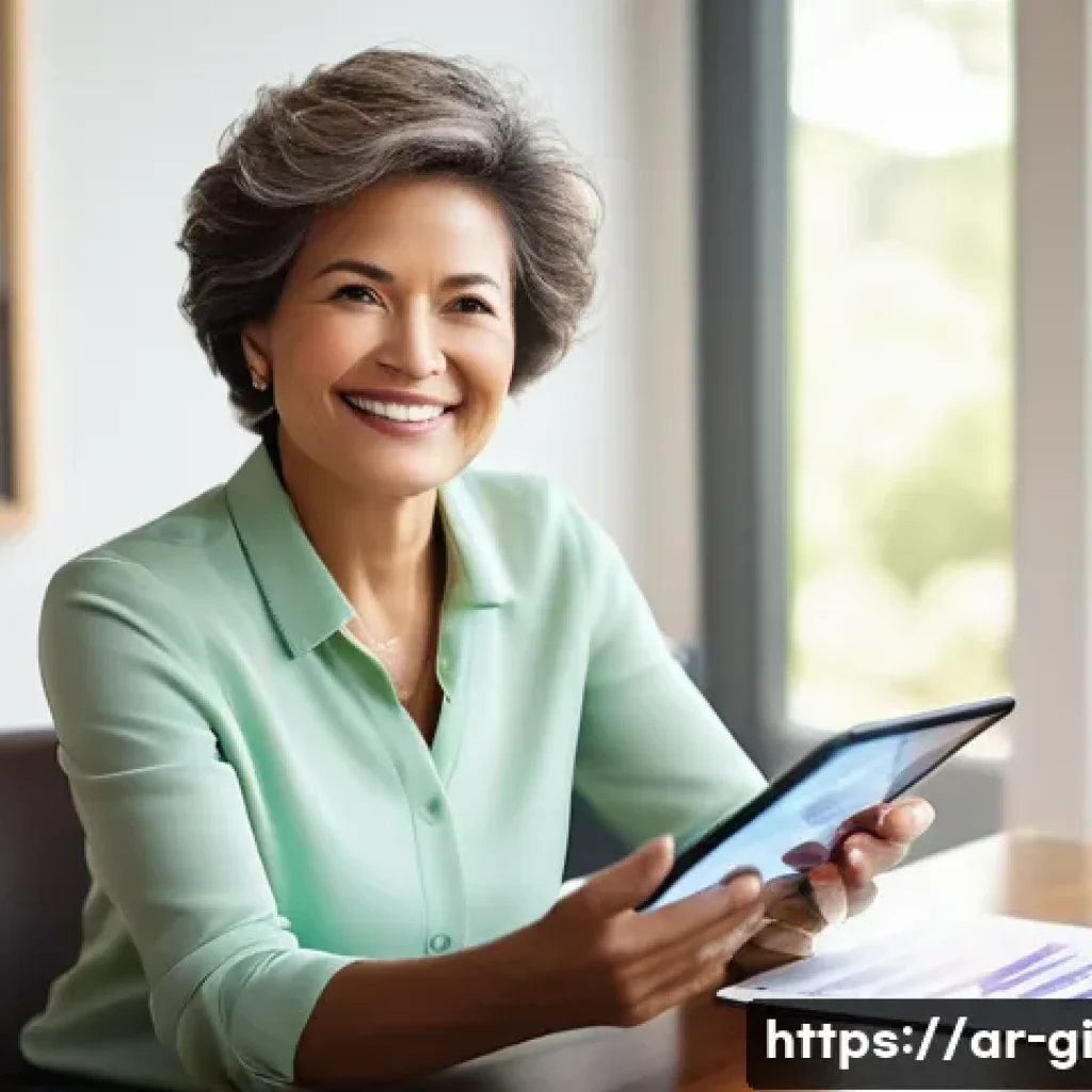 투자 위험 관리 방법과 전략 - **Prompt:** A wise and calm middle-aged woman, dressed in elegant business casual attire, sits at a ...