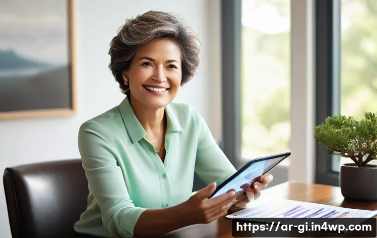 투자 위험 관리 방법과 전략 - **Prompt:** A wise and calm middle-aged woman, dressed in elegant business casual attire, sits at a ...