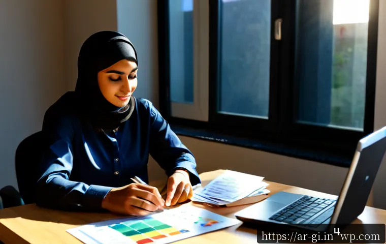 수입원 다변화를 위한 행동 계획 수립 - Photorealistic Arab professional in modest business-casual clothing seated at a clean home office de...